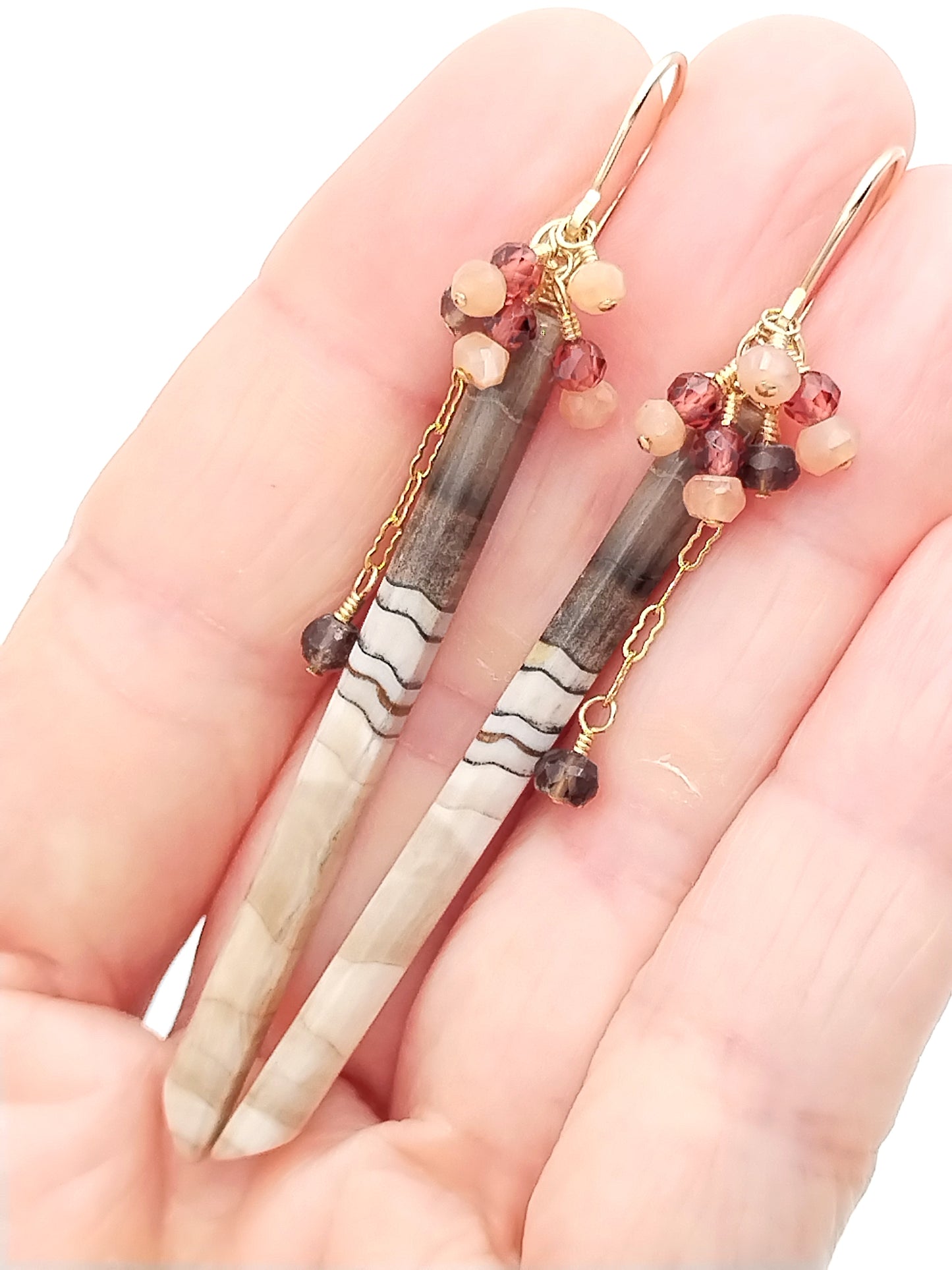 Fossil Wood Earrings - 14k Gold Filled Long Dangle Gemstone Earrings