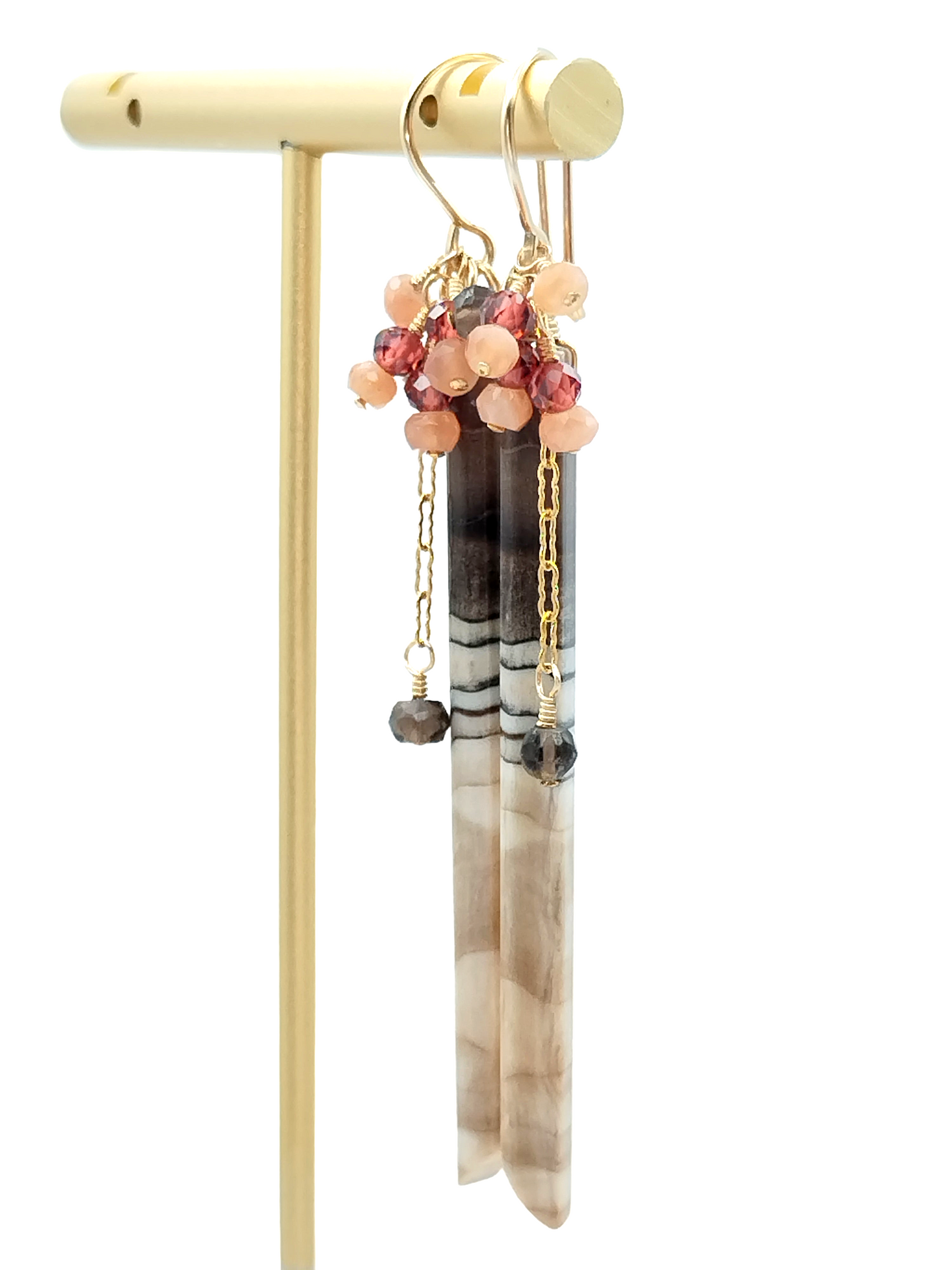 Fossil Wood Earrings - 14k Gold Filled Long Dangle Gemstone Earrings