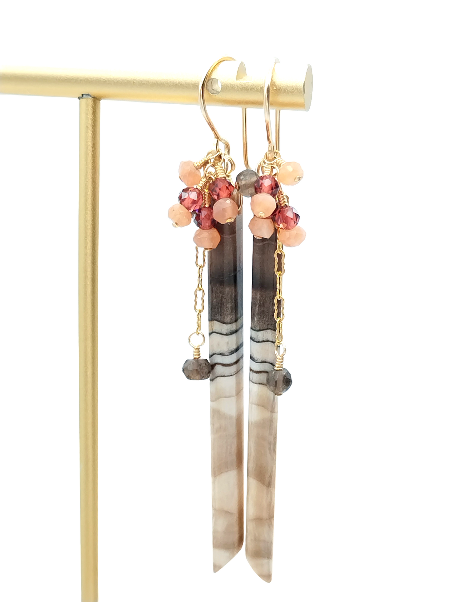 Fossil Wood Earrings - 14k Gold Filled Long Dangle Gemstone Earrings