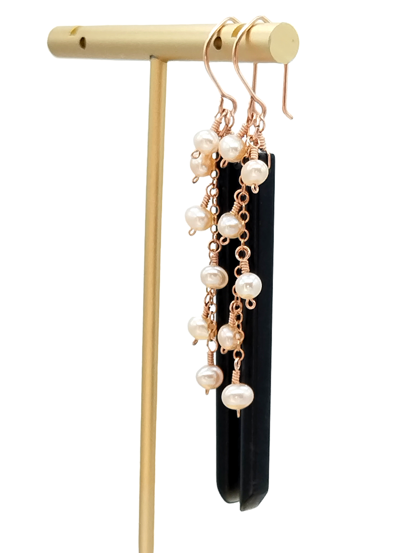 14k Gold Filled Gemstone Dangle Earrings - Obsidian & Pearl Stick Earrings