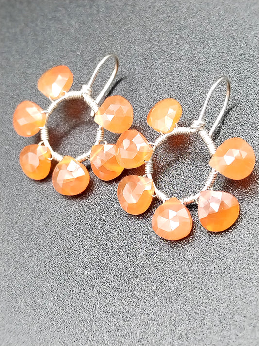 Carnelian open hoop earrings with sterling silver 925 hook and natural orange gemstone