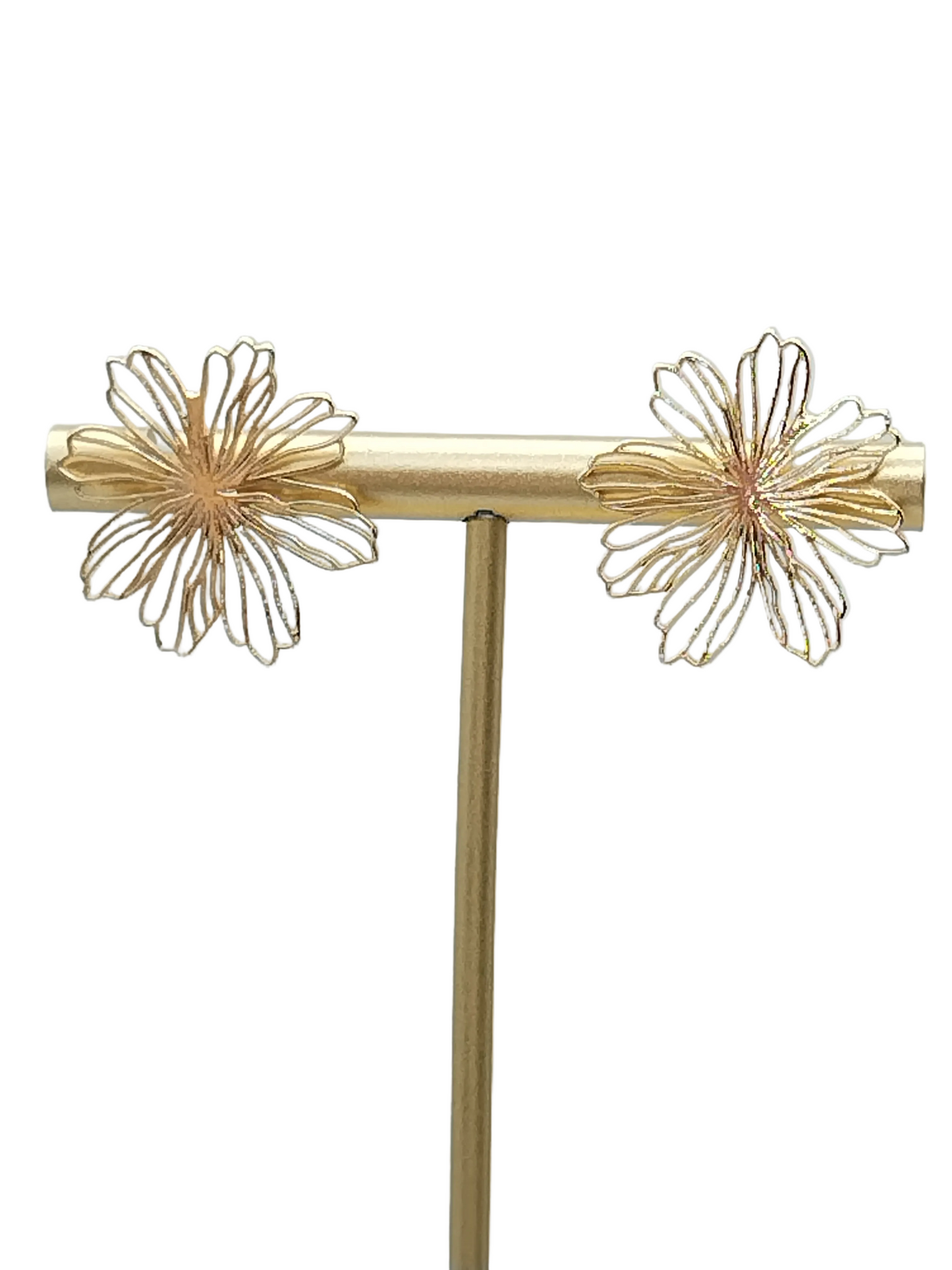 18k gold plated flower earrings flat lay detail