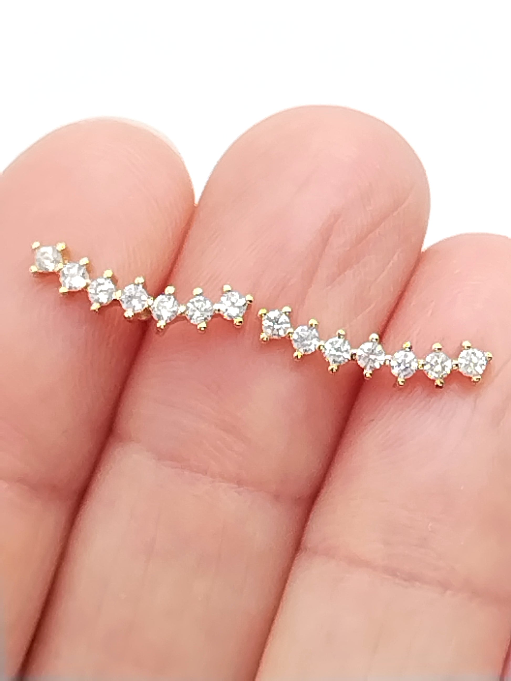 Gold plated minimalist helix earrings with cubic zirconia - elegant cartilage piercing studs