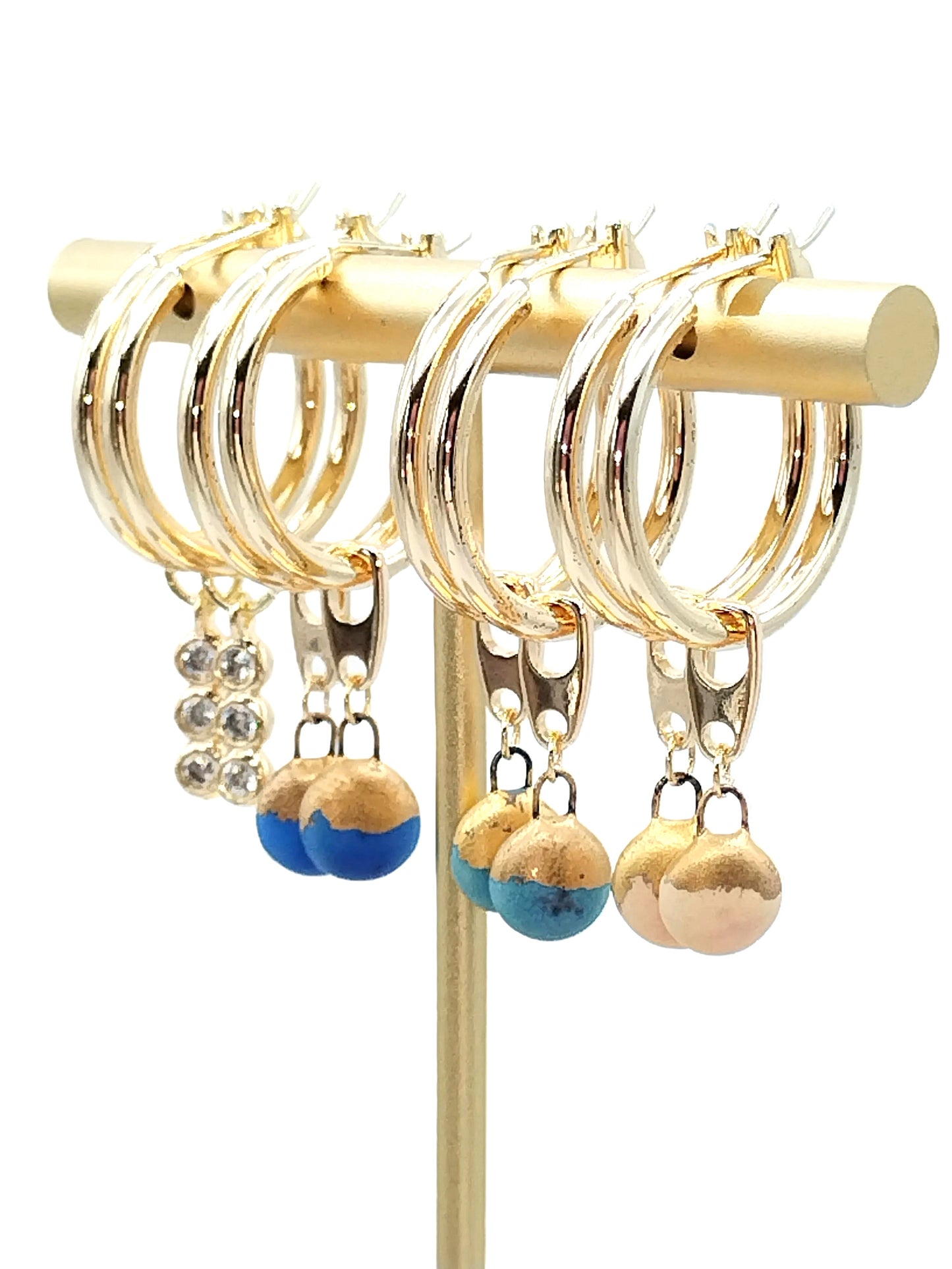 18k Gold Plated Hoops with Removable Blue & Gold French Ceramic Charm