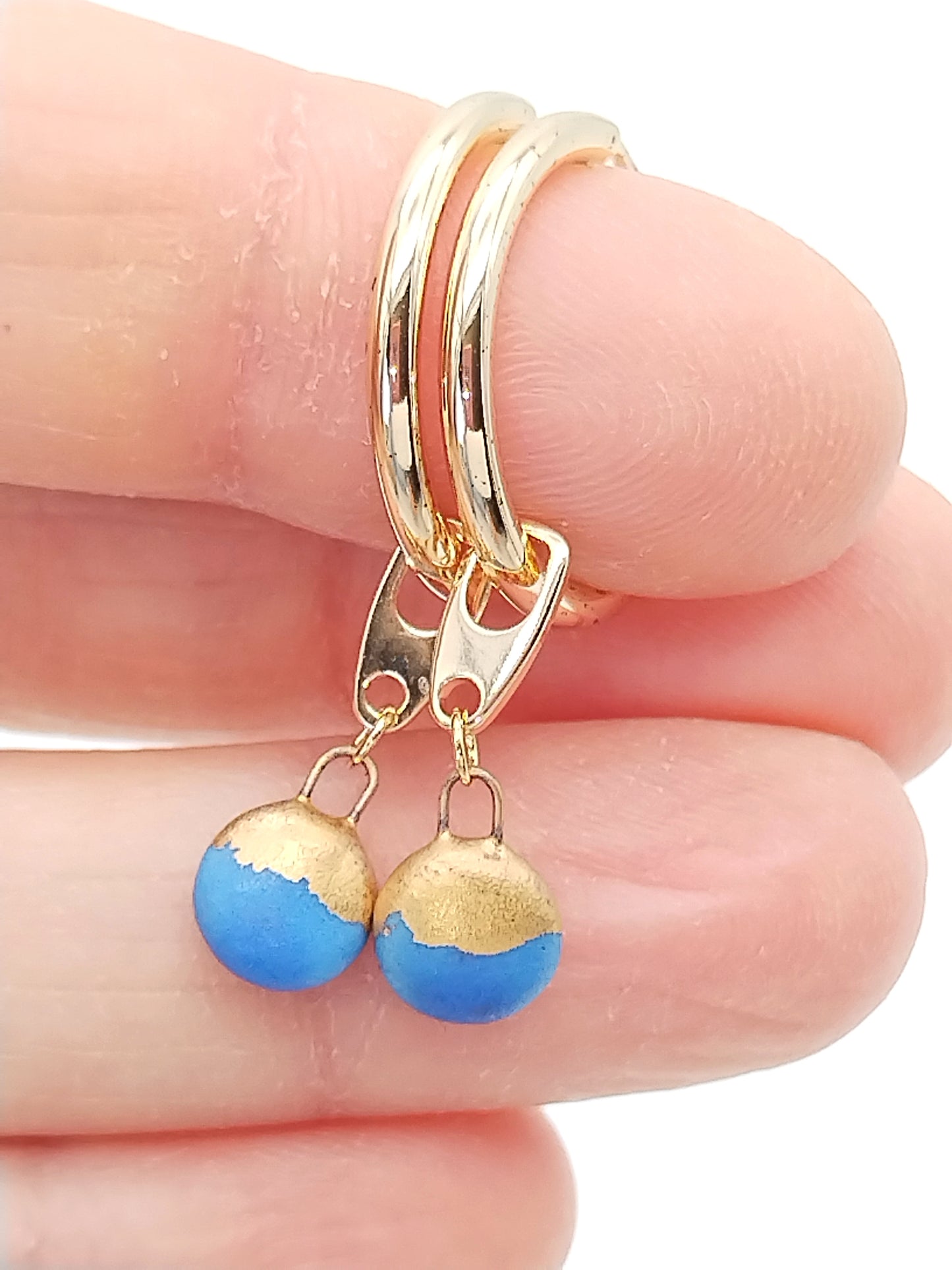 18k Gold Plated Hoops with Removable Blue & Gold French Ceramic Charm