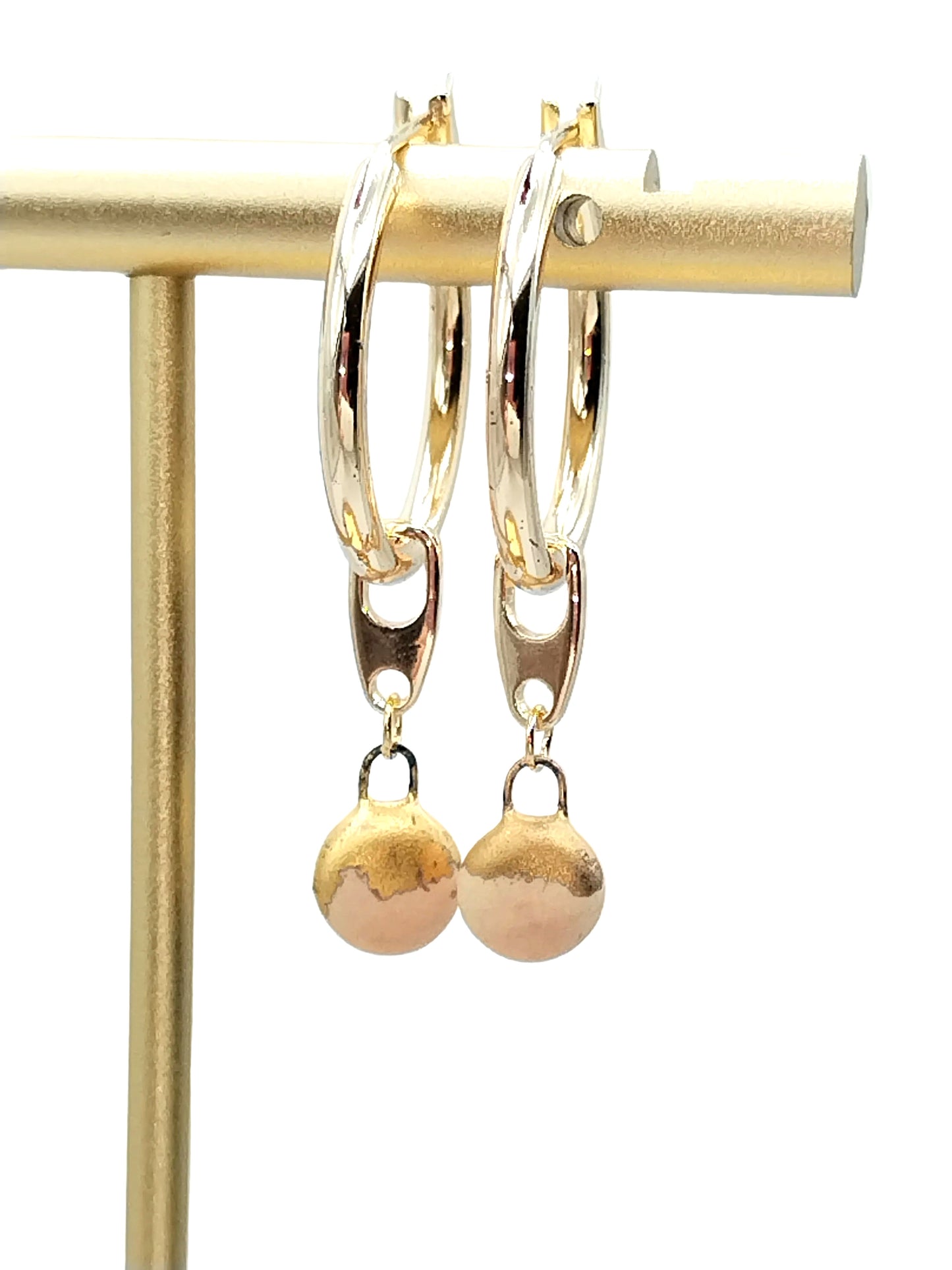 18k gold plated hoop earrings with detachable beige French ceramic charm - Ms Friesch jewelry