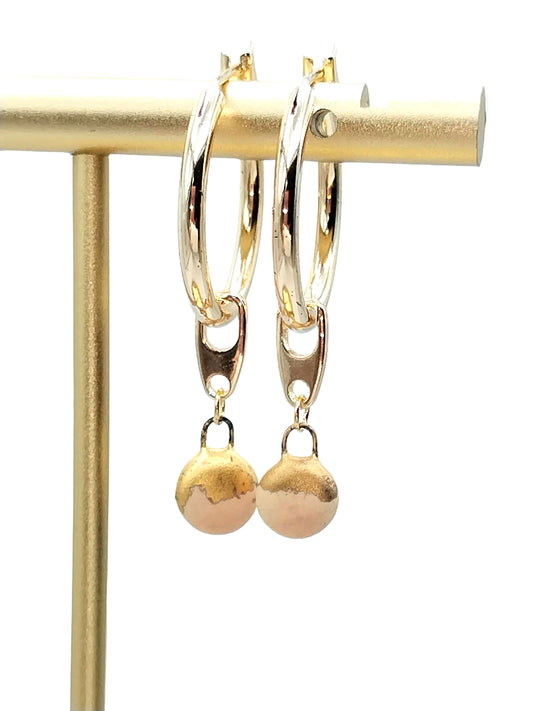 18k gold plated hoop earrings with detachable beige French ceramic charm - Ms Friesch jewelry