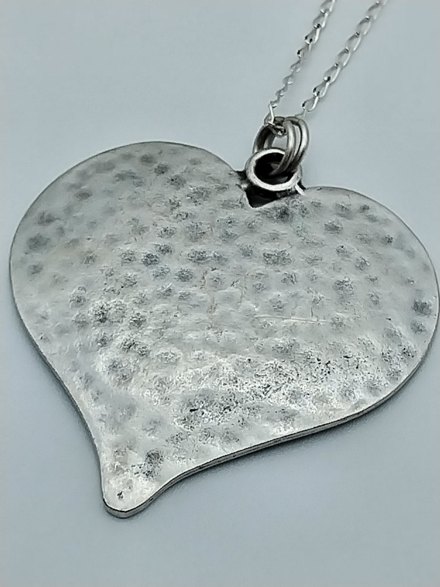 Long Sterling Silver Heart Necklace, Large Silver Heart and Chalcedony Necklace