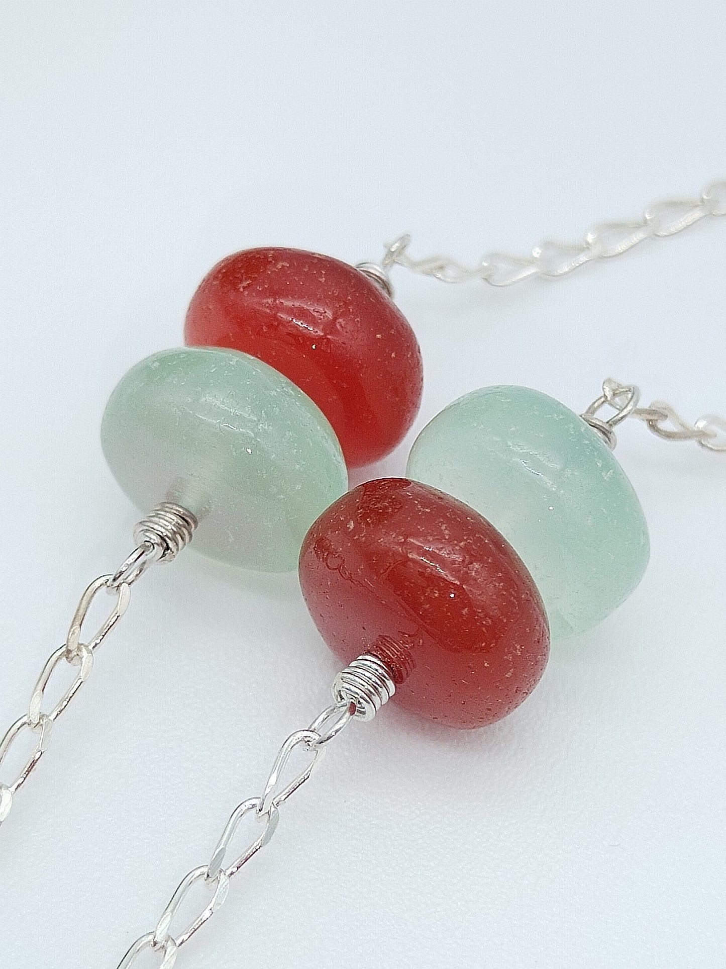 Long Sterling Silver Heart Necklace, Large Silver Heart and Chalcedony Necklace