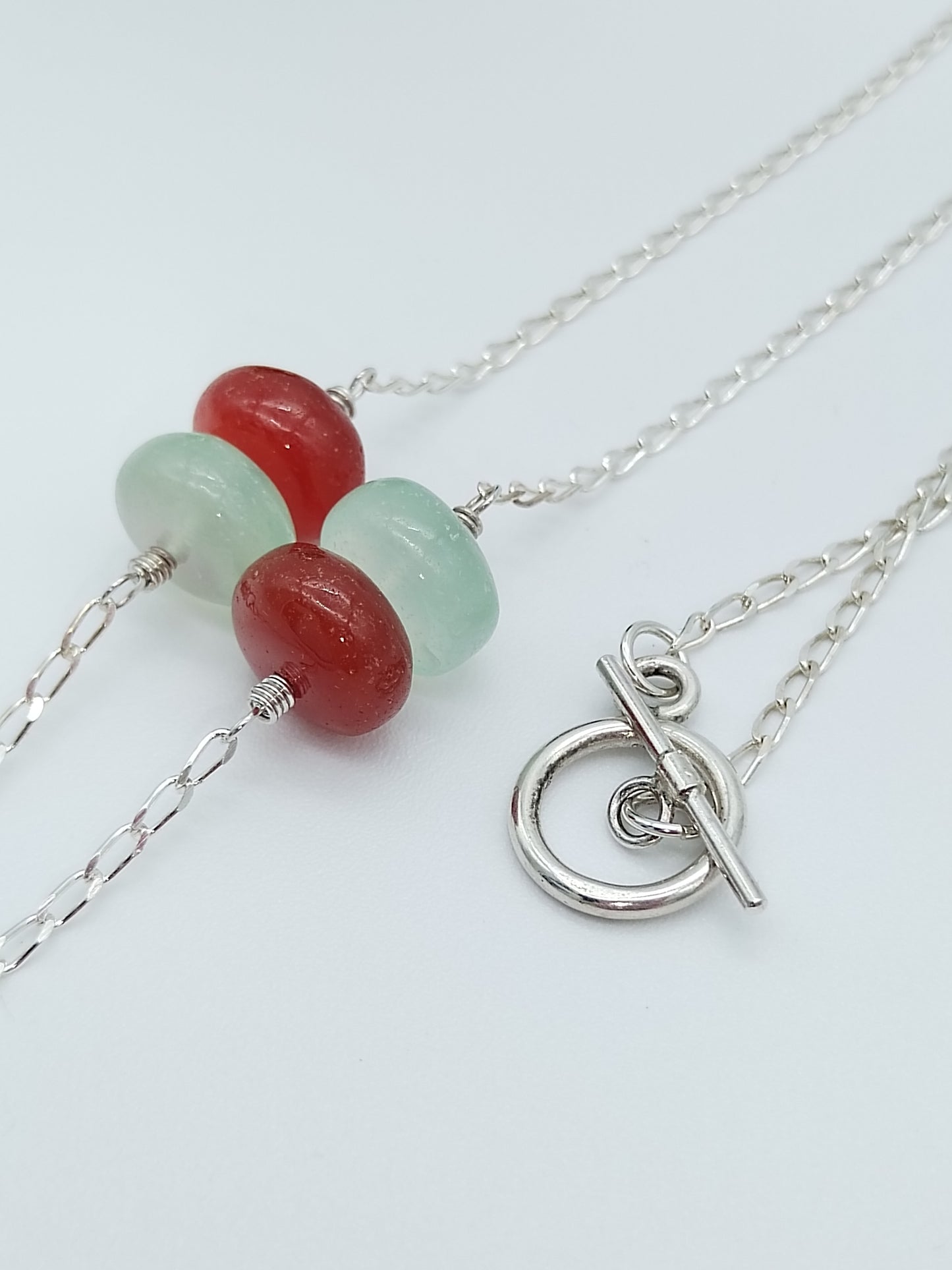 Long Sterling Silver Heart Necklace, Large Silver Heart and Chalcedony Necklace