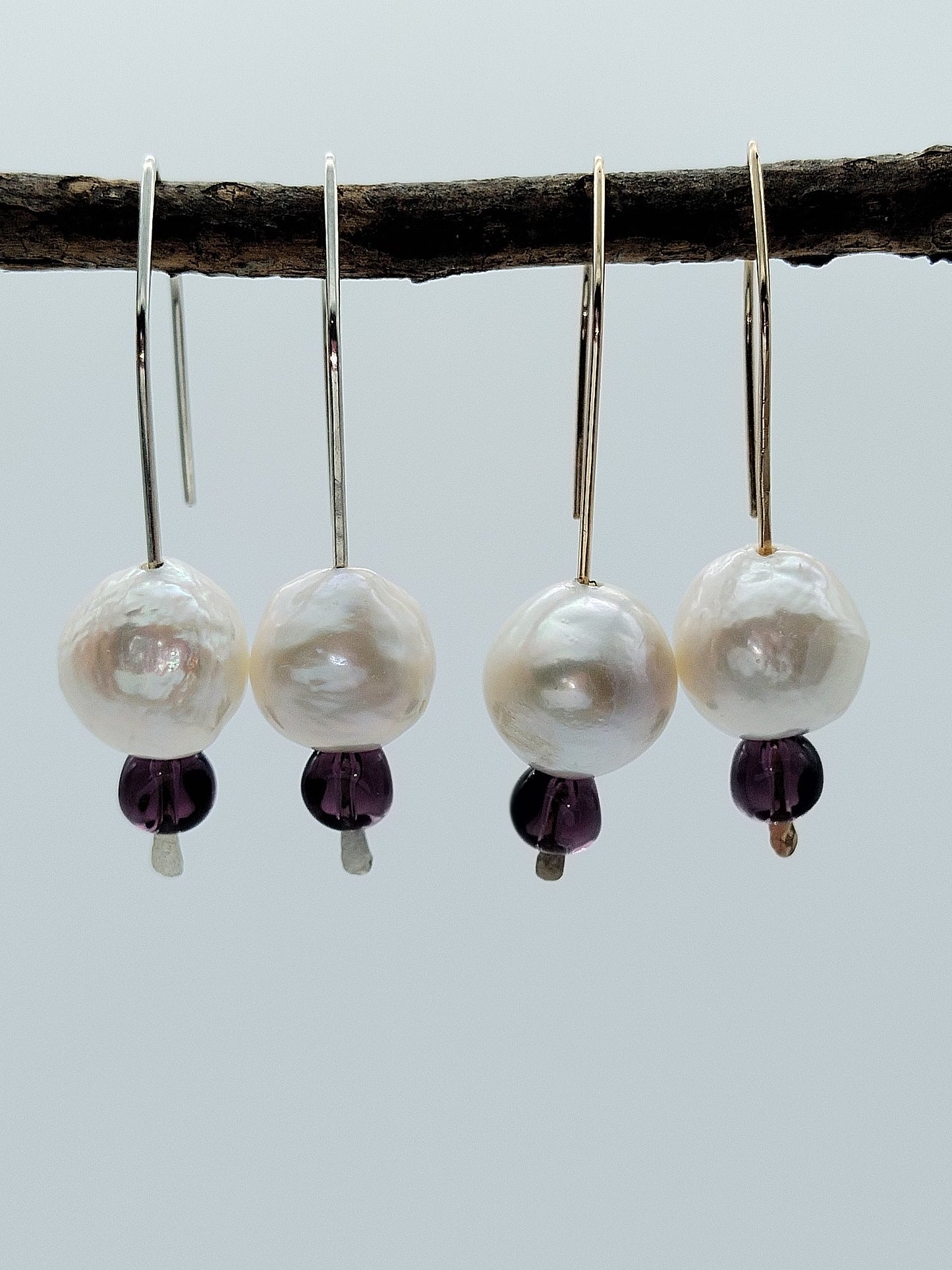 Pendientes colgantes de perlas Edison, perlas grandes, rellenos de oro de 14 k y colgantes de plata esterlina