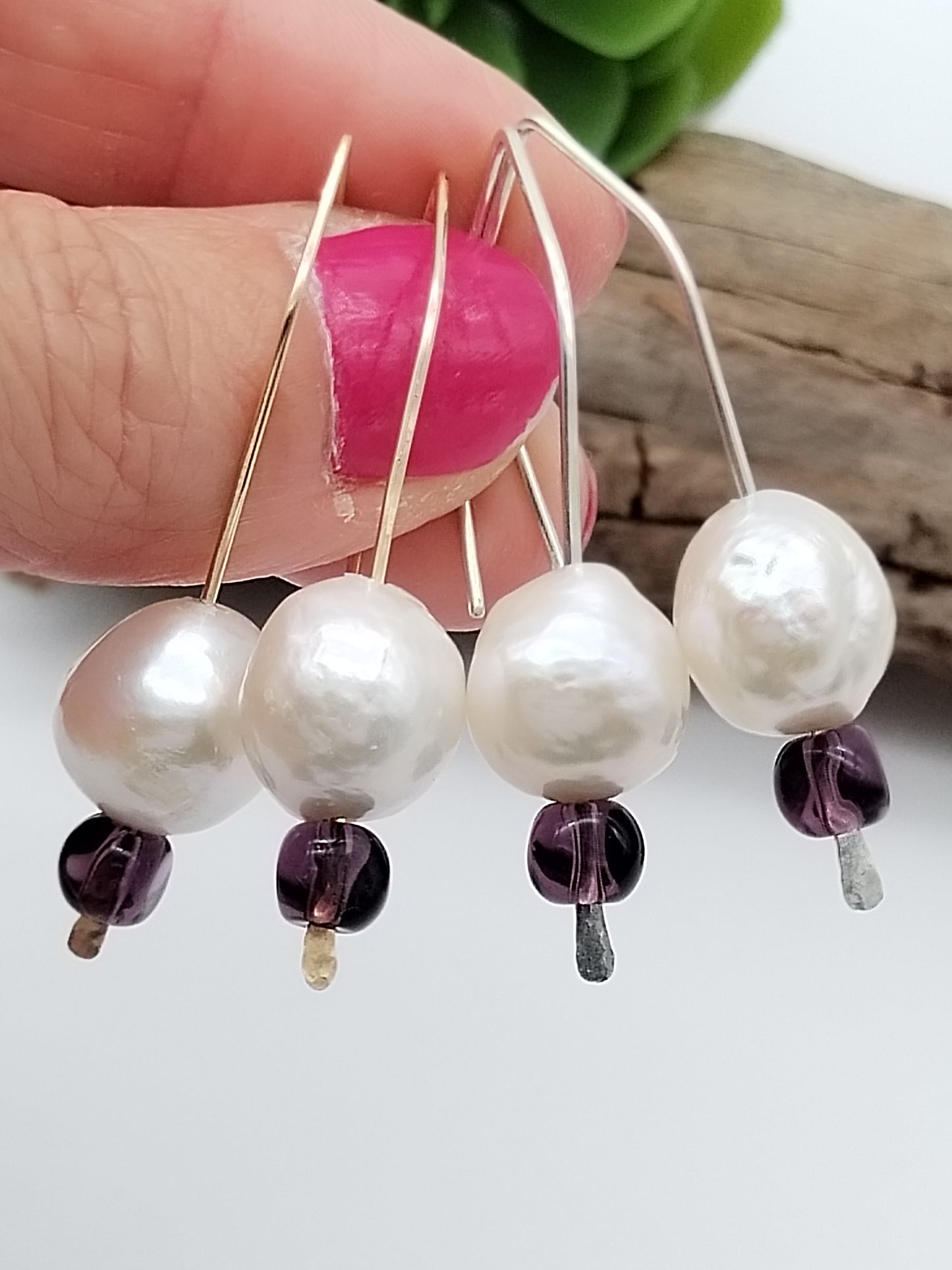 Pendientes colgantes de perlas Edison, perlas grandes, rellenos de oro de 14 k y colgantes de plata esterlina