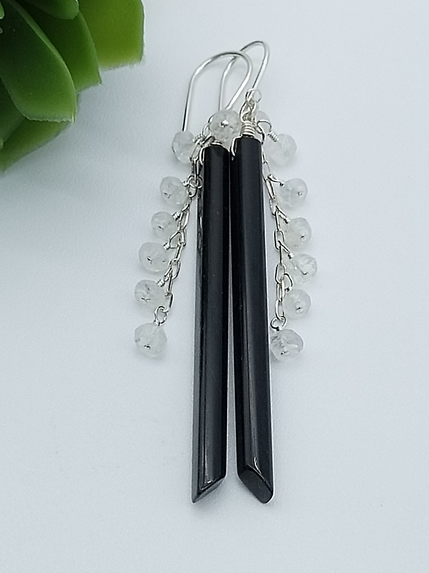 Natürliche rote Achat- und Obsidian-Ohrhänger, lange Ohrringe aus Sterlingsilber und Gold