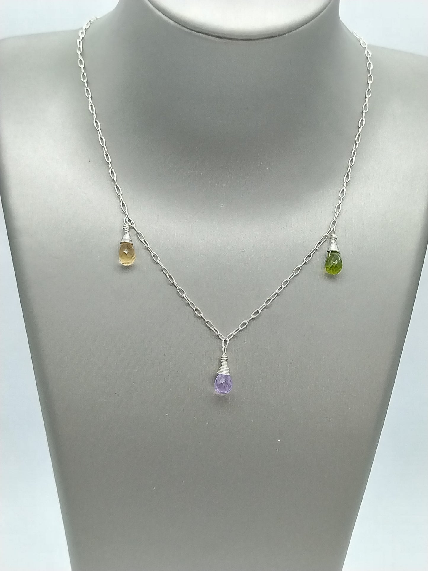 Collar colgante de piedras preciosas briolette, collar de plata esterlina, perdioto, citrino, amatista