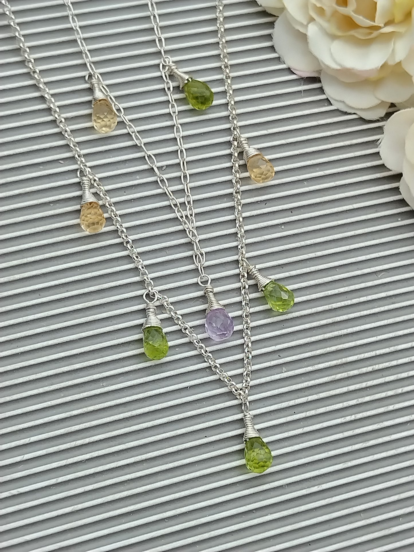 Collar colgante de piedras preciosas briolette, collar de plata esterlina, perdioto, citrino, amatista