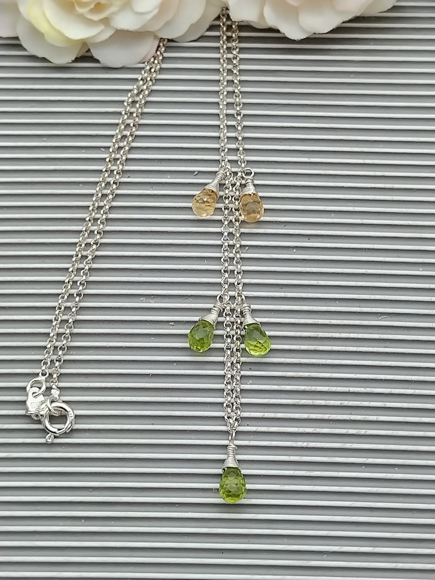 Collar colgante de piedras preciosas briolette, collar de plata esterlina, perdioto, citrino, amatista