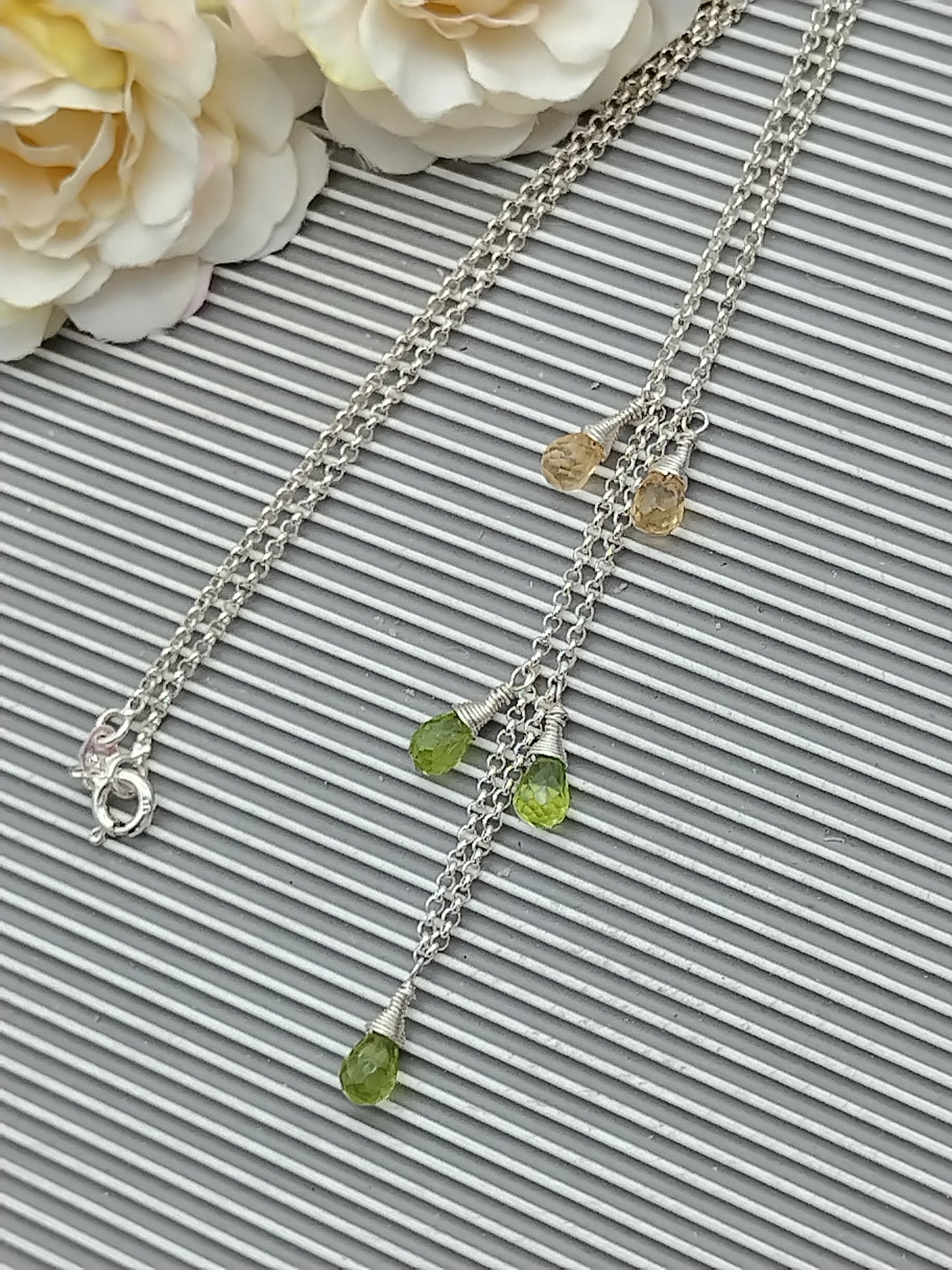 Collar colgante de piedras preciosas briolette, collar de plata esterlina, perdioto, citrino, amatista