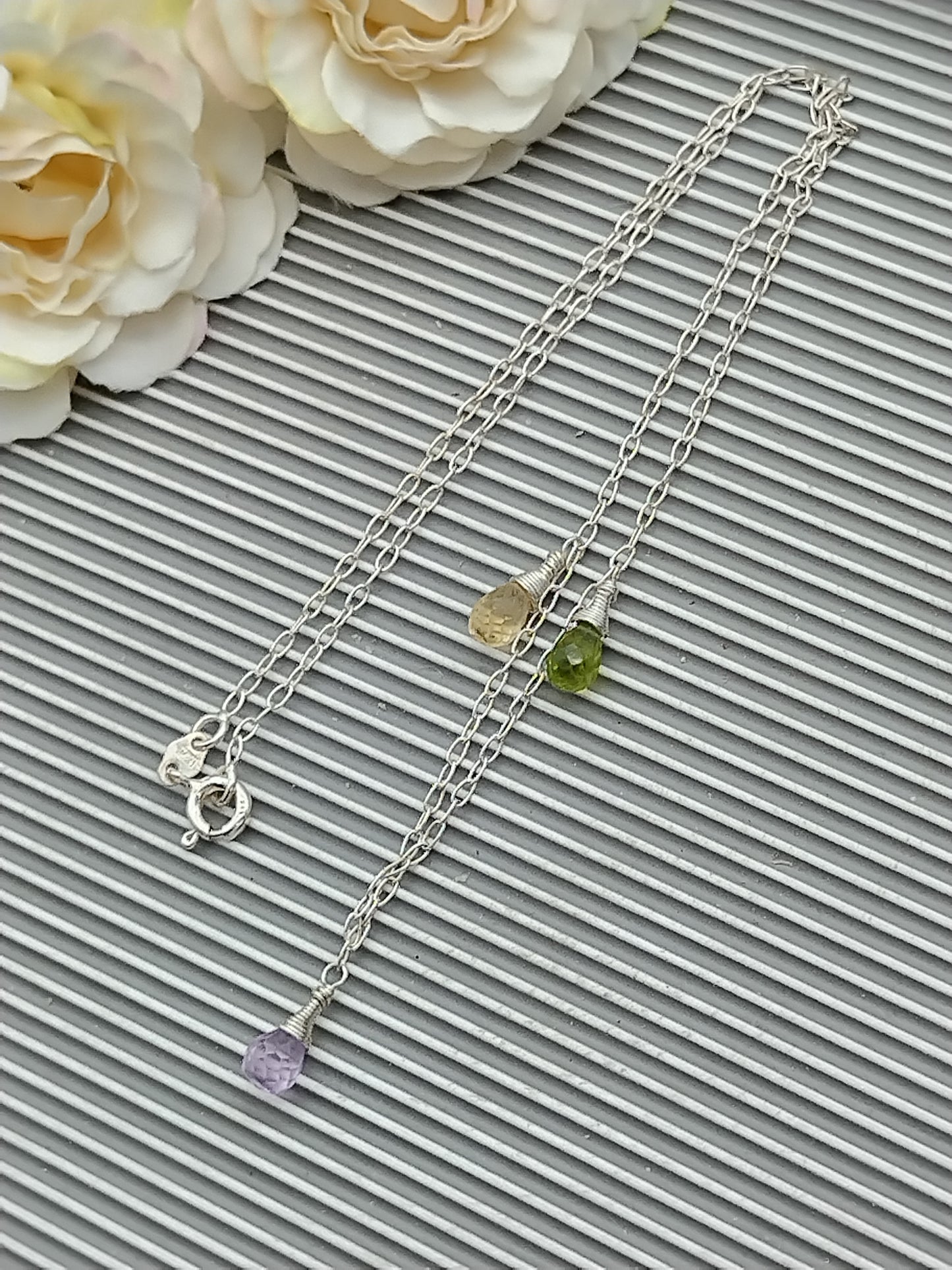 Collar colgante de piedras preciosas briolette, collar de plata esterlina, perdioto, citrino, amatista