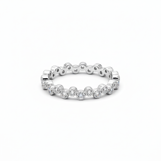 Adjustable eternity CZ ring with zigzag bezel setting – rhodium silver plated open band ring | Ms Friesch