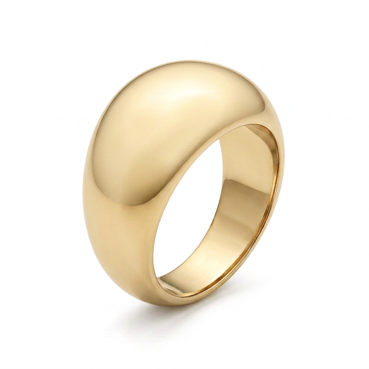 18k PVD Gold stainless steel bombé ring with a 13 mm rounded top