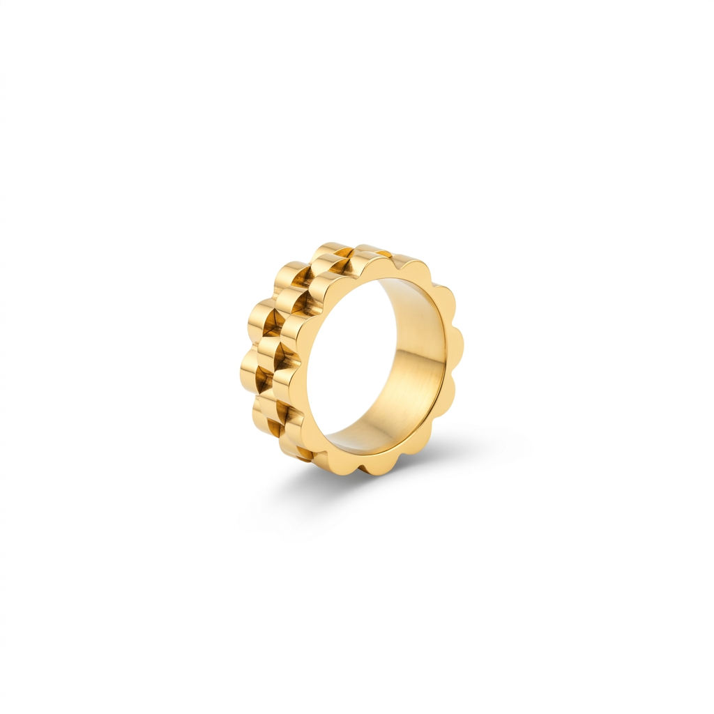 Chunky 8mm watch band ring in polished 18k PVD Gold