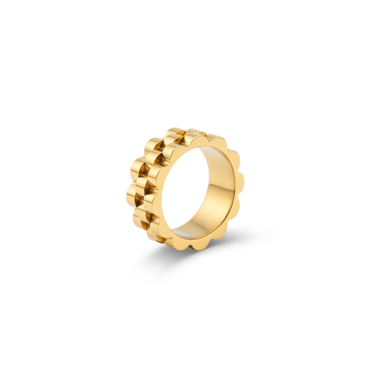 Chunky 8mm watch band ring in polished 18k PVD Gold