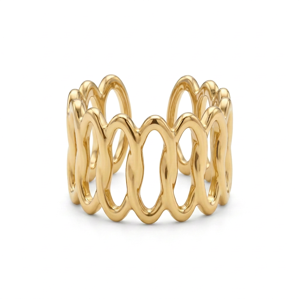 Wide open oval ring in 18k PVD Gold with elongated cutouts