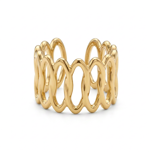 Wide open oval ring in 18k PVD Gold with elongated cutouts