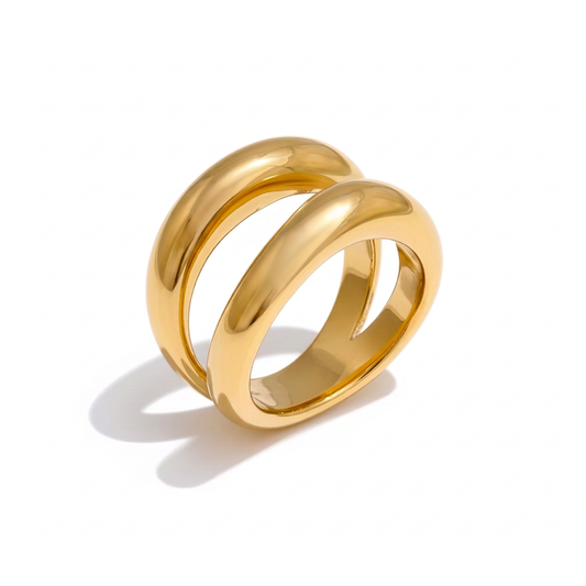 Polished 18k PVD Gold double band ring with subtly wavy contours