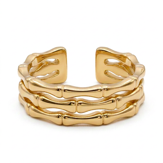 Triple band bamboo inspired ring in 18k Gold Plated with staggered detailing
