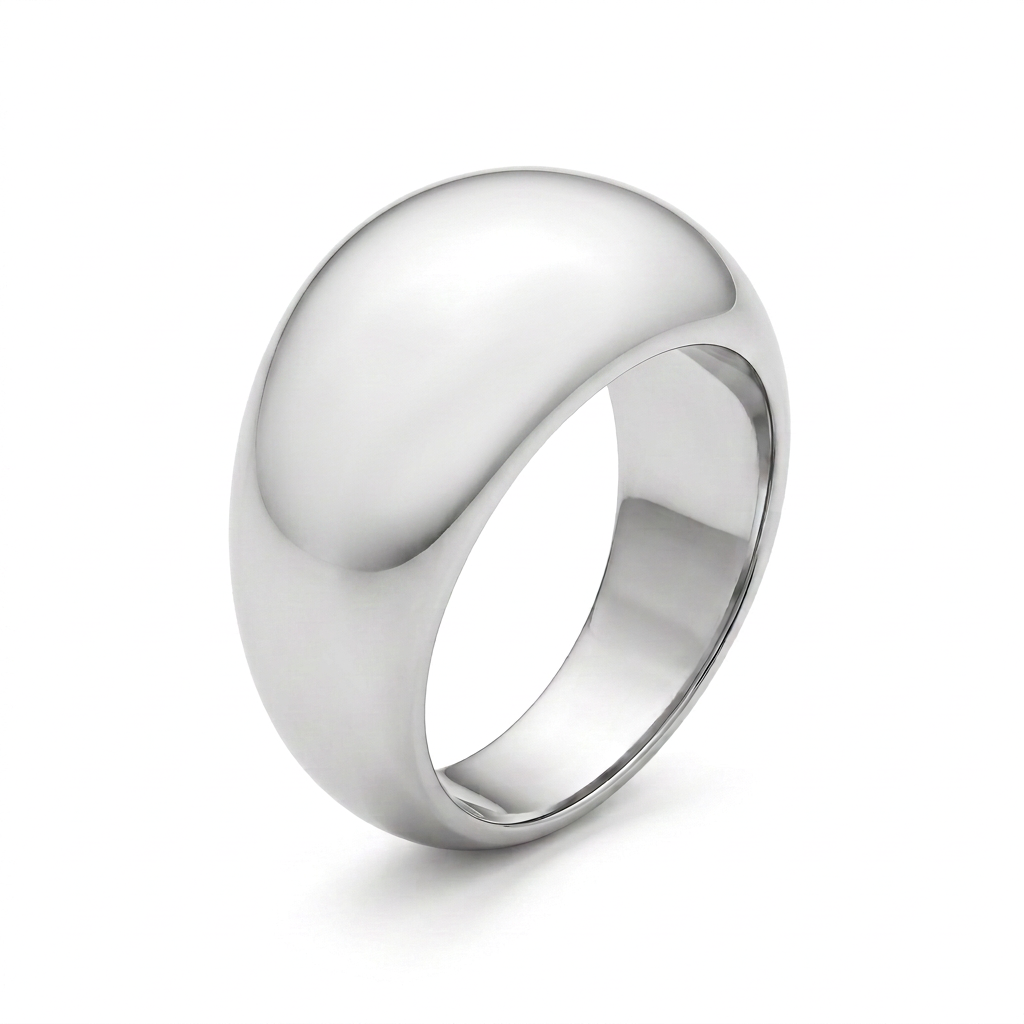 Chunky bombé ring in Platinum PVD stainless steel with a 13 mm domed top
