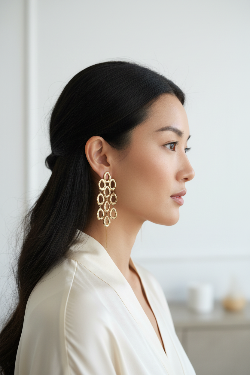 Gold circle fringe earrings hypoallergenic water-resistant jewelry