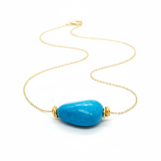 Baby blue tagua nugget necklace 18k gold plated chain 75cm sustainable jewelry
