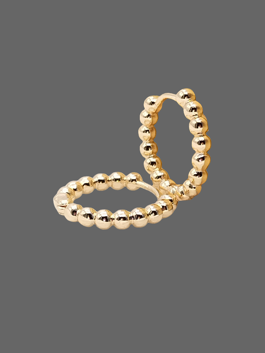 Gold Beaded Huggies, Hoop Earrings, Trending Jewelry, classy, Women, Girls, Gifts, Unique