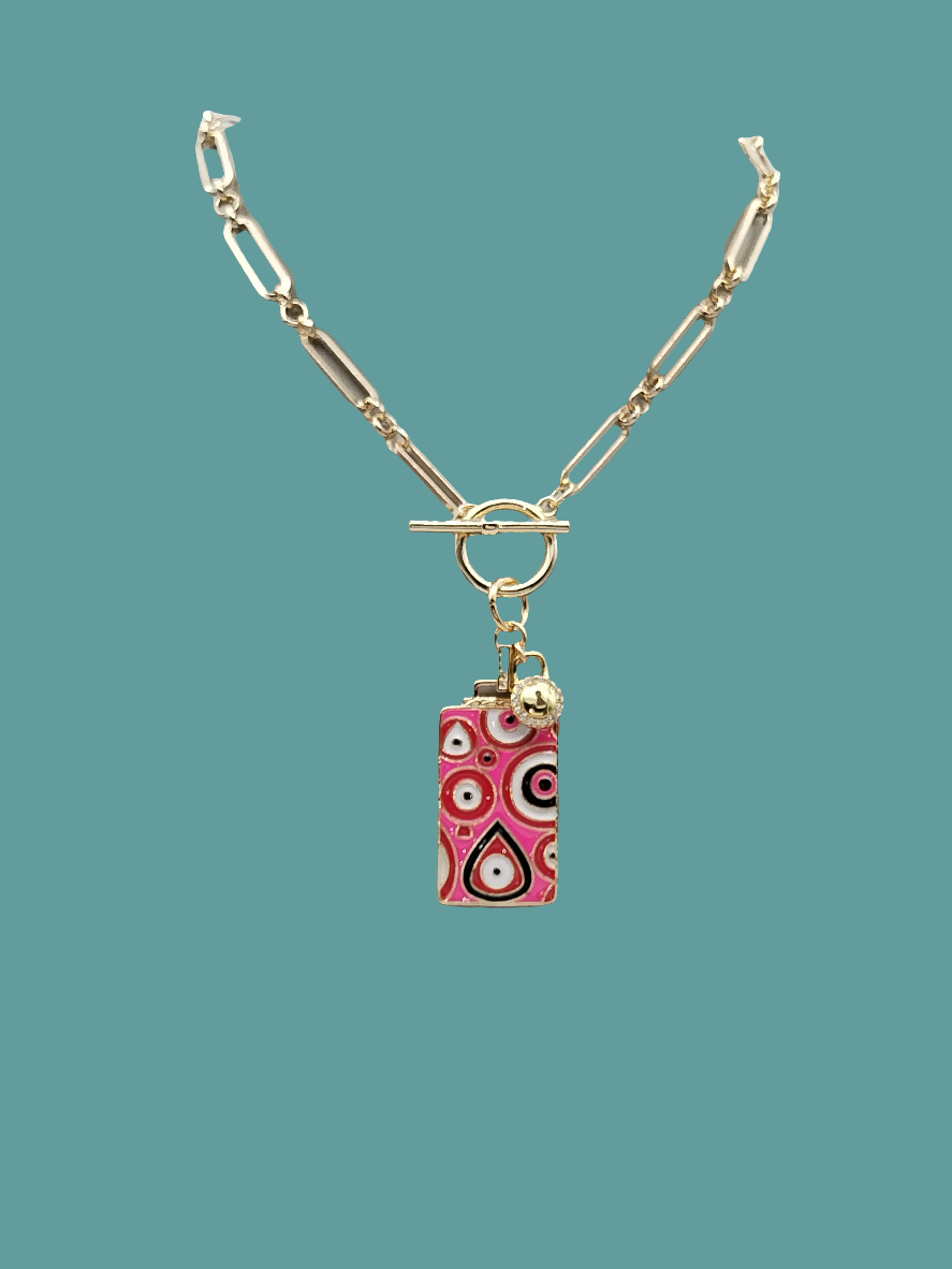 Devil Eye Large Pendant Necklace, 14k Gold Filled Paper Clip Choker
