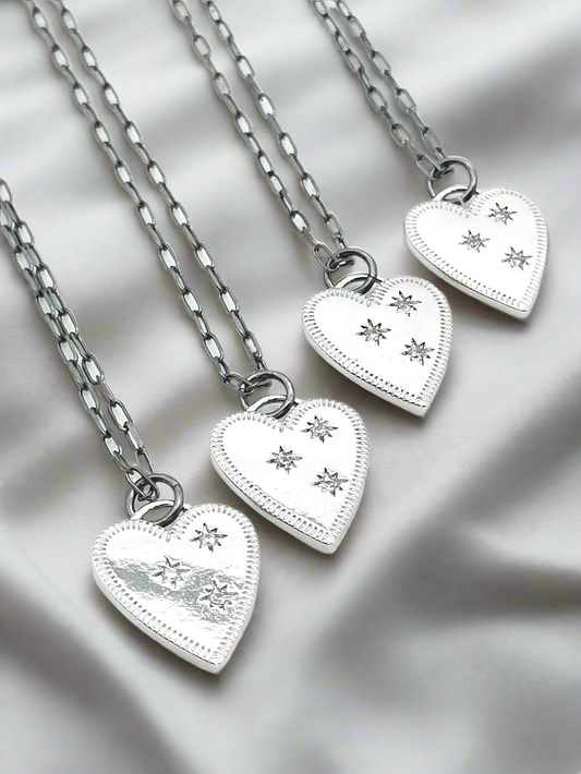 Close-up of sterling silver heart pendant charm detail