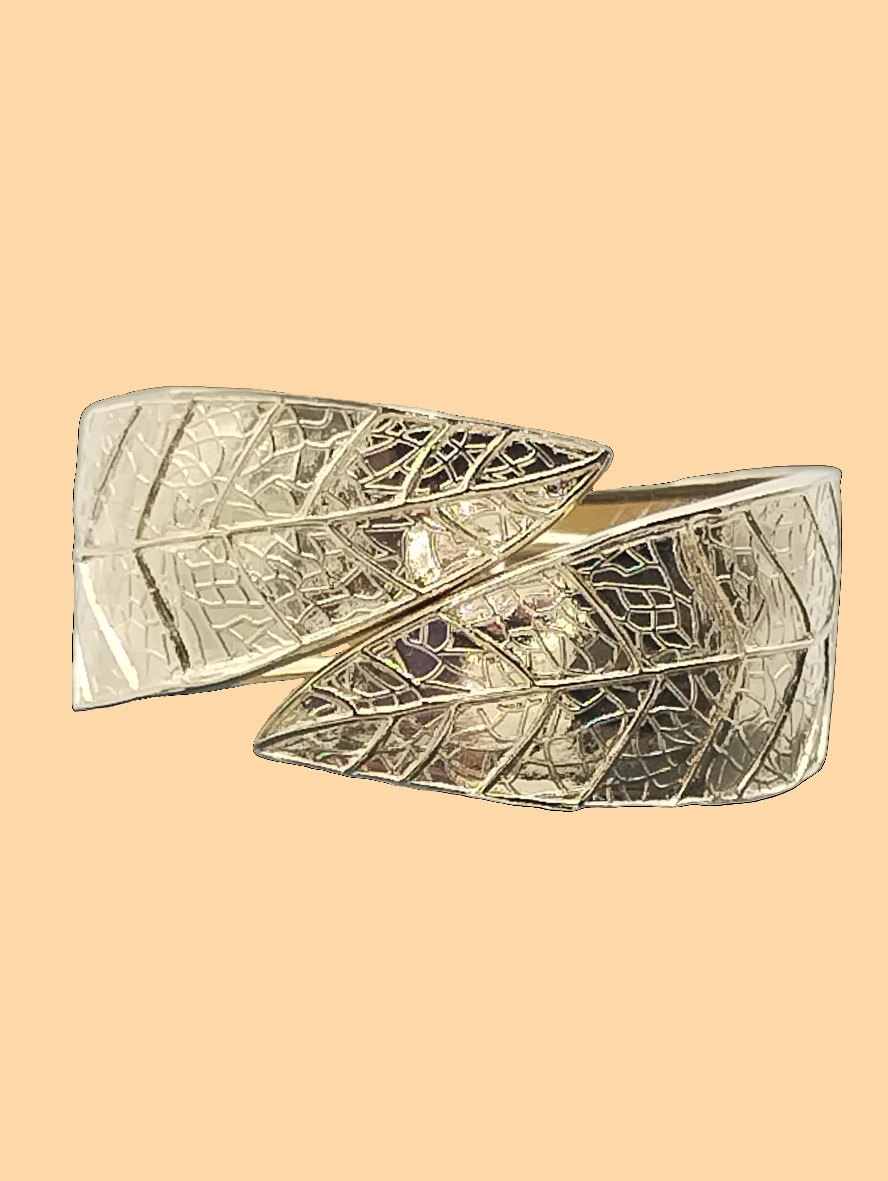 Brazalete con hojas doradas, brazalete grueso, moda femenina, joyería de moda, regalos