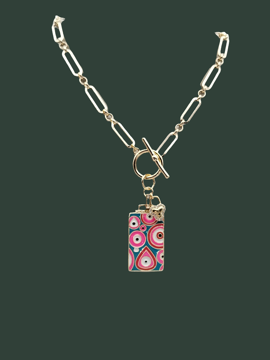 Devil Eye Large Pendant Necklace, 14k Gold Filled Paper Clip Choker