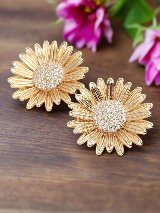 Large Daisy Gold Earrings, Trendy Button Earrings, Jewelry Gifts