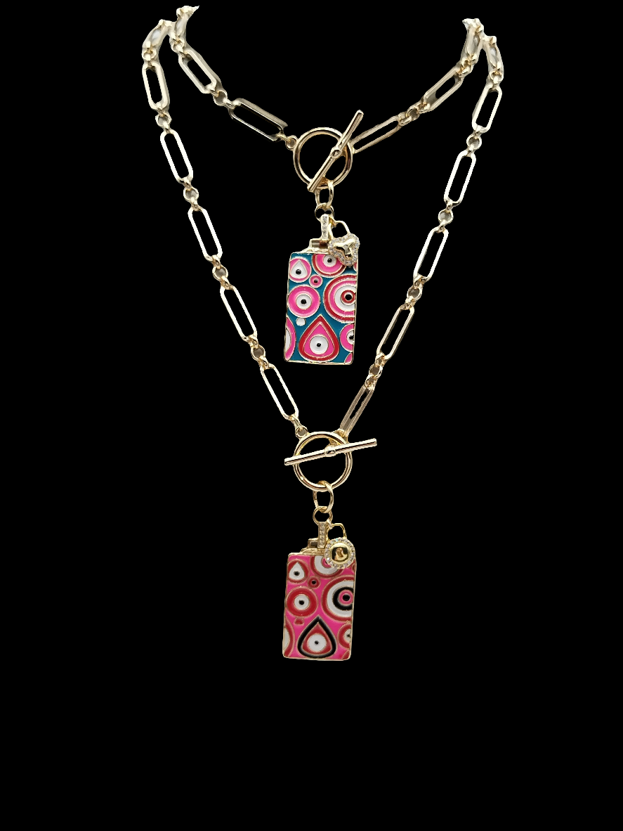 Devil Eye Large Pendant Necklace, 14k Gold Filled Paper Clip Choker