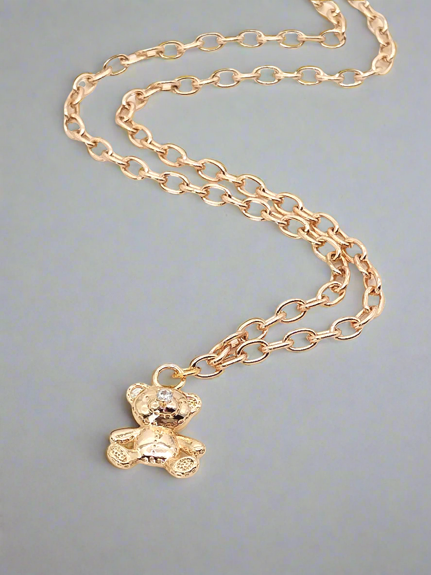 Teddybär Charm Halskette, Goldener Tieranhänger, Erschwinglicher Schmuck, Trendy, Einzigartig, Weihnachtsgeschenke, Mädchen, Frauen