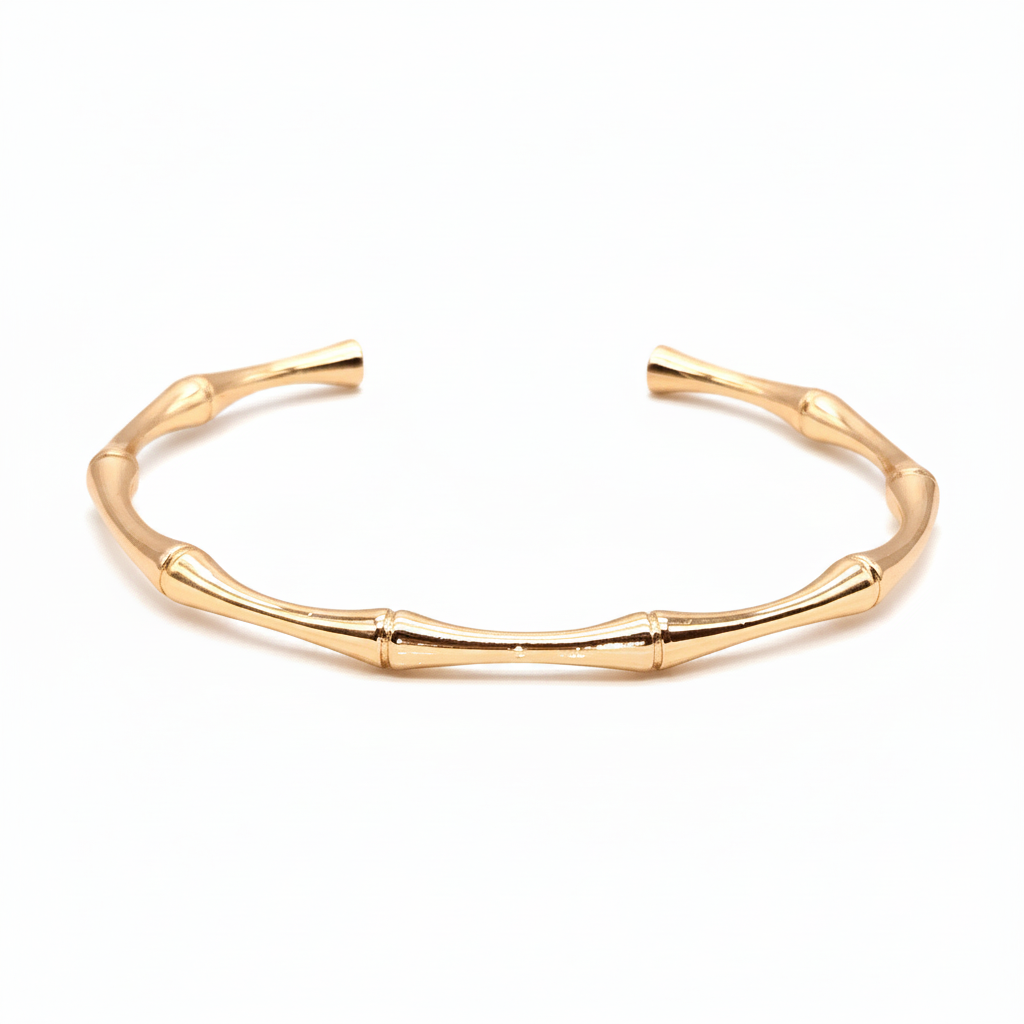 Bamboo Cuff Bracelet 18k Gold Plated Open Bangle for Women
