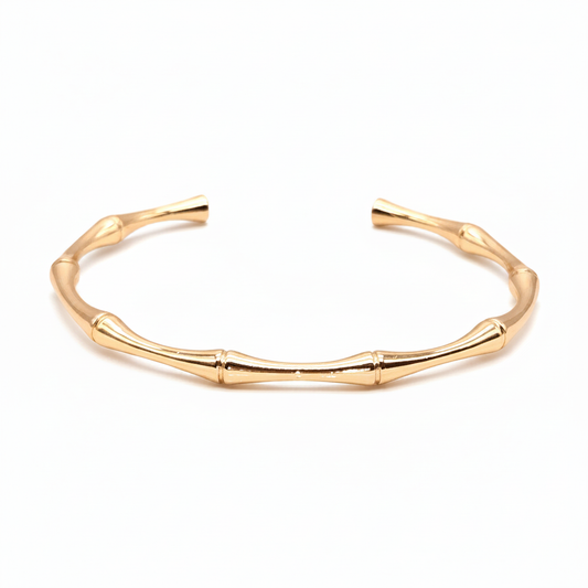 Bamboo Cuff Bracelet 18k Gold Plated Open Bangle for Women
