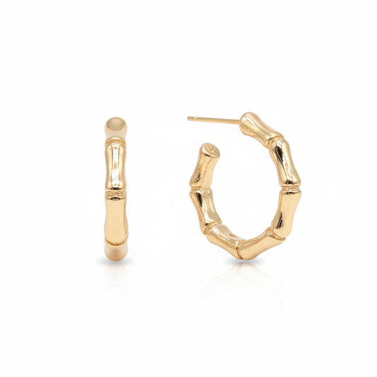 Bamboo Hoop Stud Earrings with Reduced Reflection