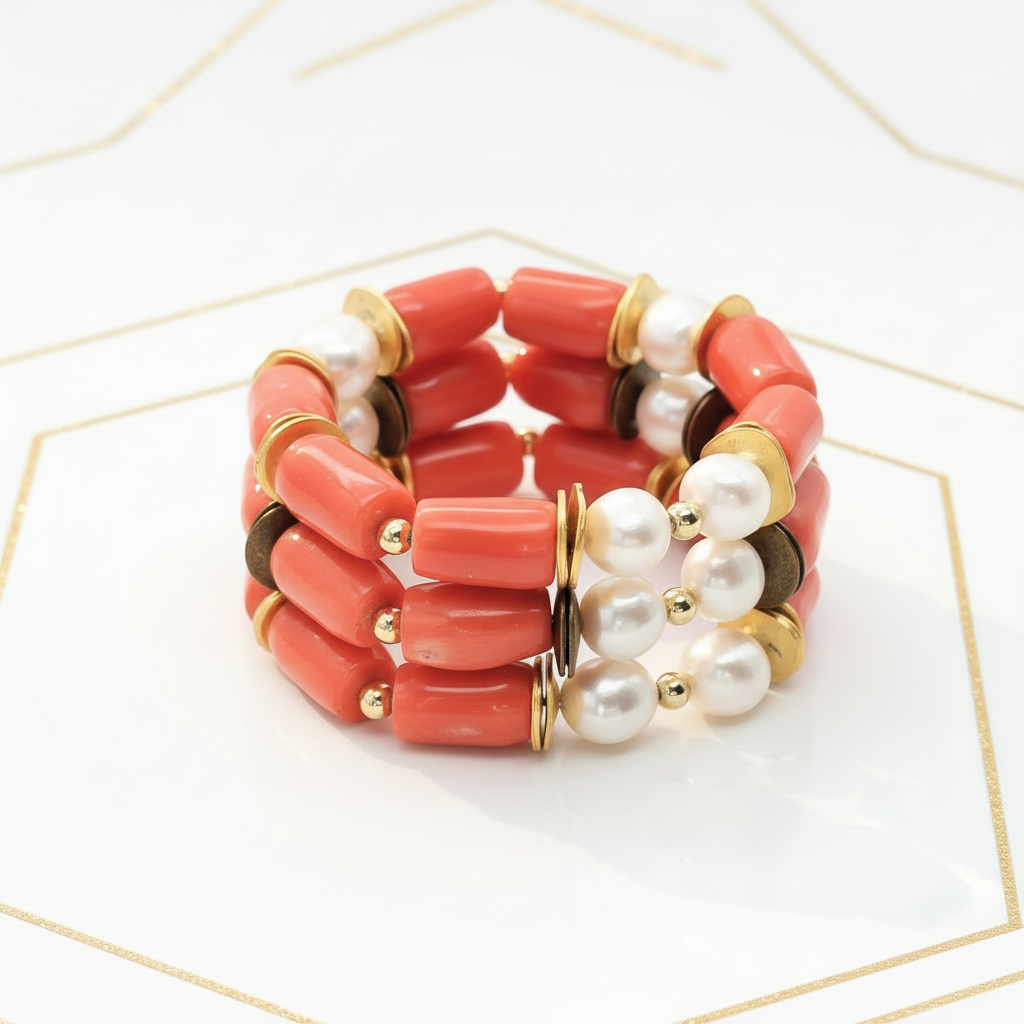 Handmade Bamboo & Pearl Bracelet – Stretch Fit | Ms Friesch