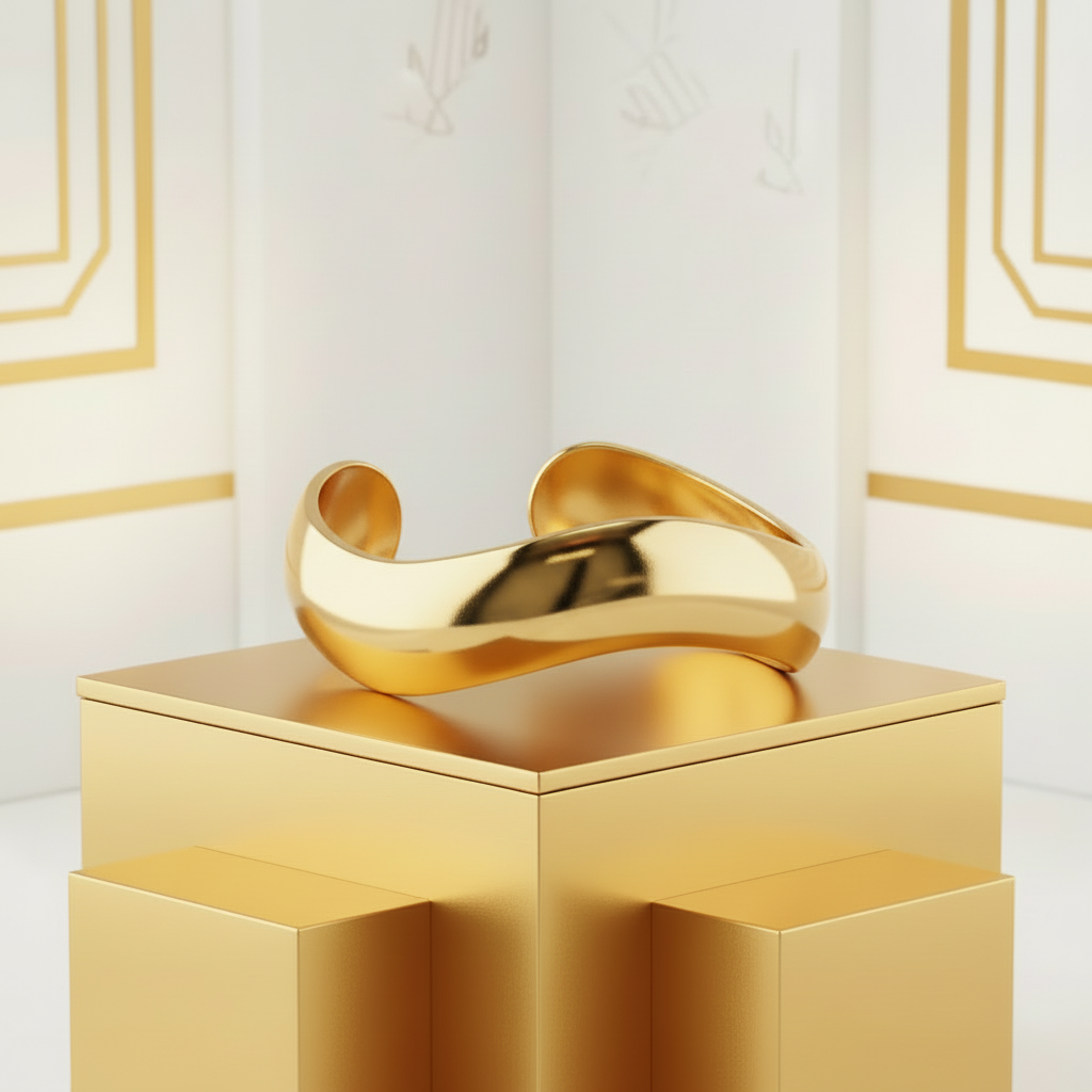 Bold wavy gold open cuff bracelet 18k PVD gold in white and gold luxury setting