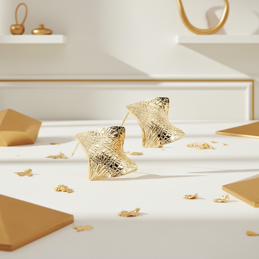 Bold Wavy Gold Earrings in White and Gold Environment