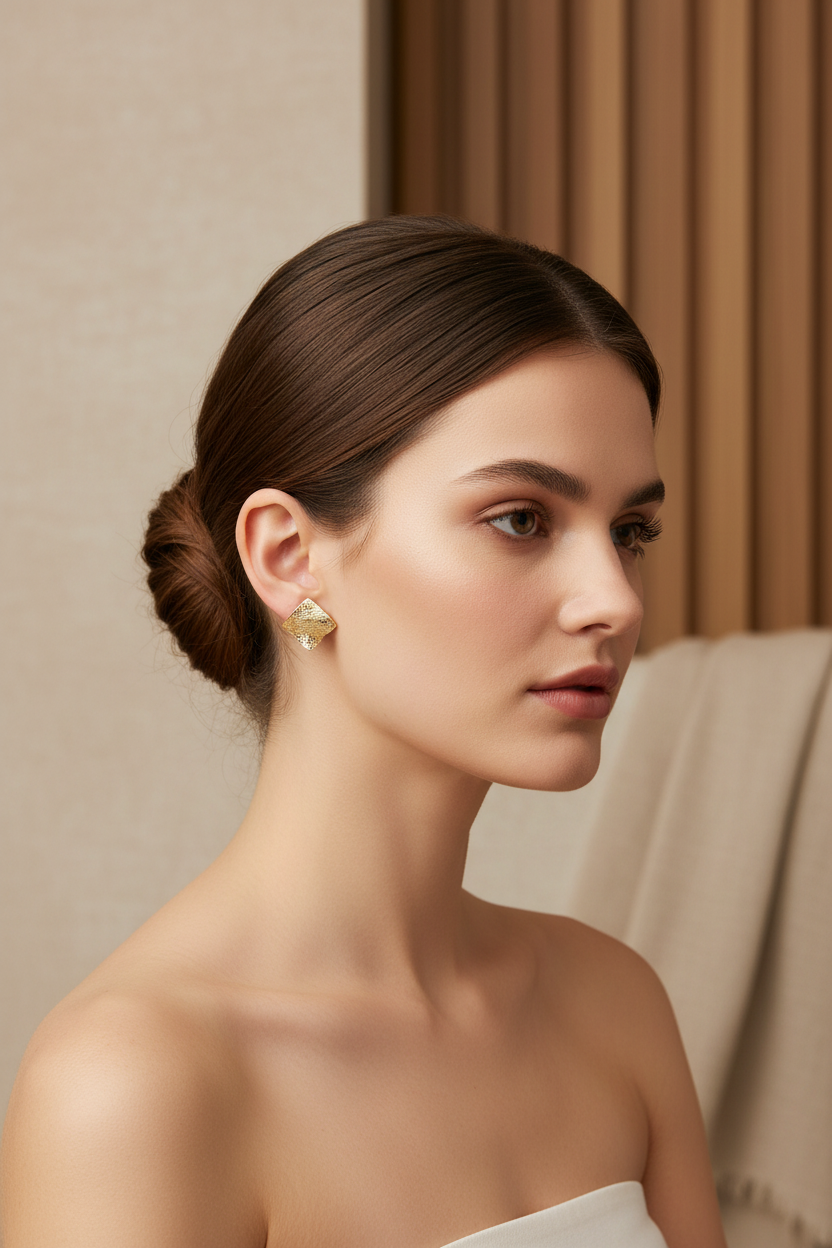Bold Wavy Gold Earrings on Model - Smaller Size