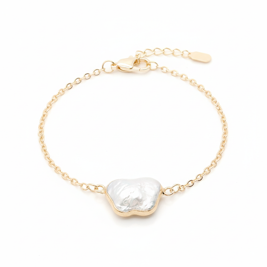 Delicate butterfly pearl gold plated chain bracelet 16cm on white background