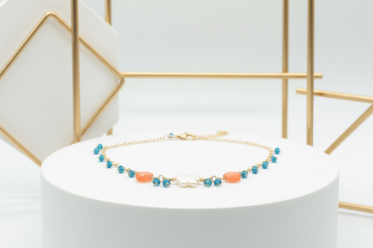 Butterfly Pearl Choker Necklace in White and Gold Setting